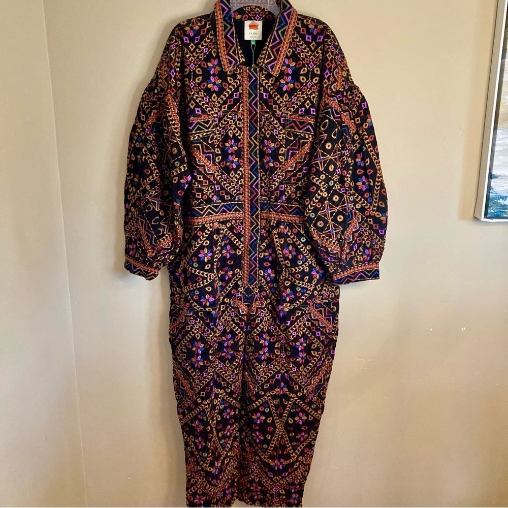 NEW RARE FARM Rio Embroidered Long Sleeve Jumpsuit Corduroy Floral Black $495 XL - Picture 8 of 16